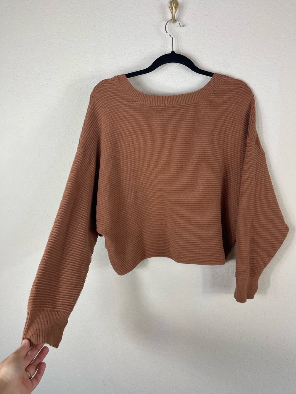 Aerie Offline Home Stretch Drop Shoulder Ribbed Sweater Brown Size Medium - Picture 4 of 6